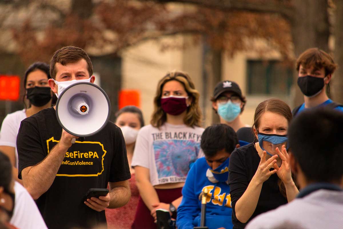 CeaseFirePA spokesman with megaphone