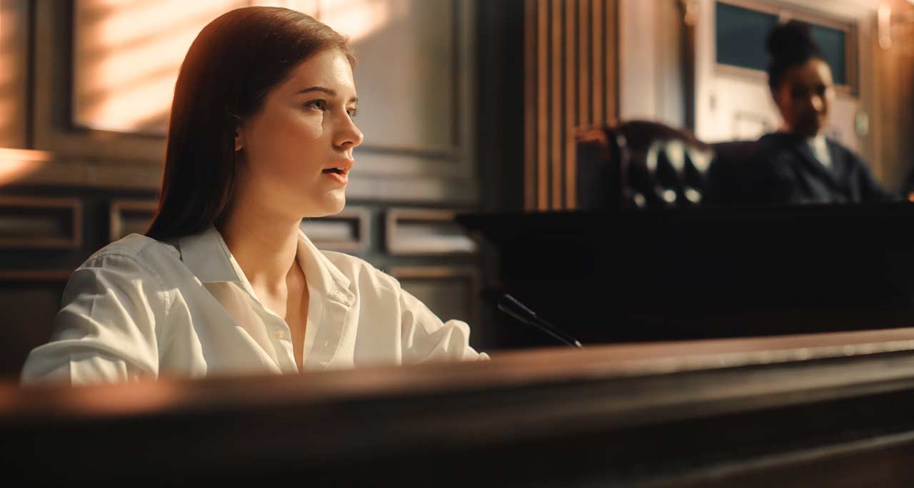 woman testifying in court